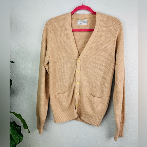 Vintage Christian Dior Brown Cream Knitted Button Down Cardigan - Picture 2 of 9